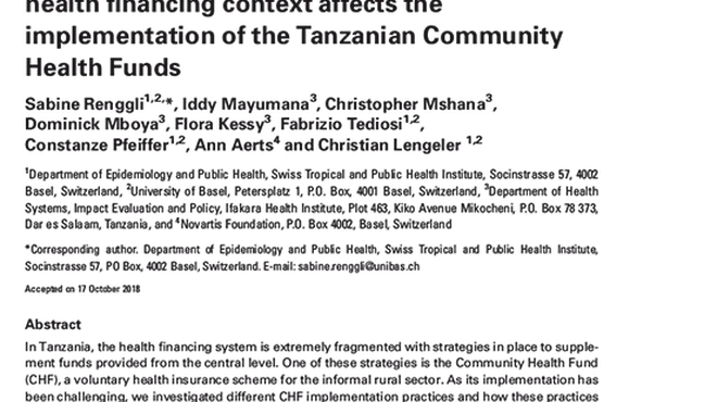 Cover image of the article about the implementation of the Tanzanian Community Health Funds