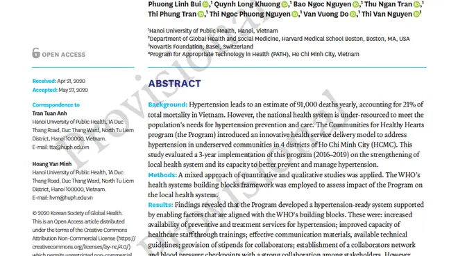 Cover of a paper on strengthening local health systems and preventing and managing hypertension
