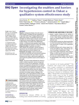 Socha, Thiam, Barboza et al. (2025) Investigating the enablers and barriers for hypertension control in Dakar Socha, Thiam, Barboza et al. (2025) Investigating the enablers and barriers for hypertension control in Dakar