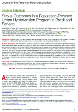 Stroke Outcomes in a Population-Focused Urban Hypertension Program in Brazil and Senegal Stroke Outcomes in a Population-Focused Urban Hypertension Program in Brazil and Senegal