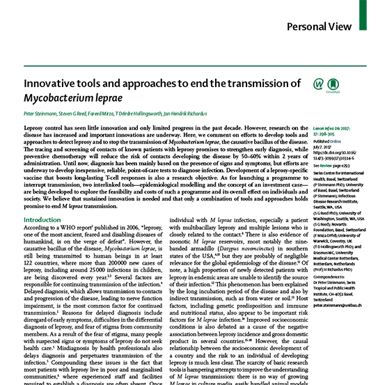 A cover image of the article regarding tools to end the transmission of Mycobacterium leprae