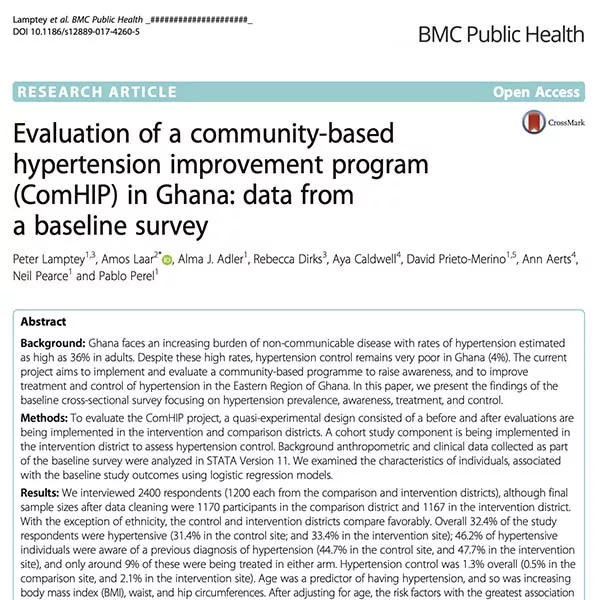 Evaluation of a community-based hypertension improvement program (ComHIP) in Ghana: data from a baseline survey